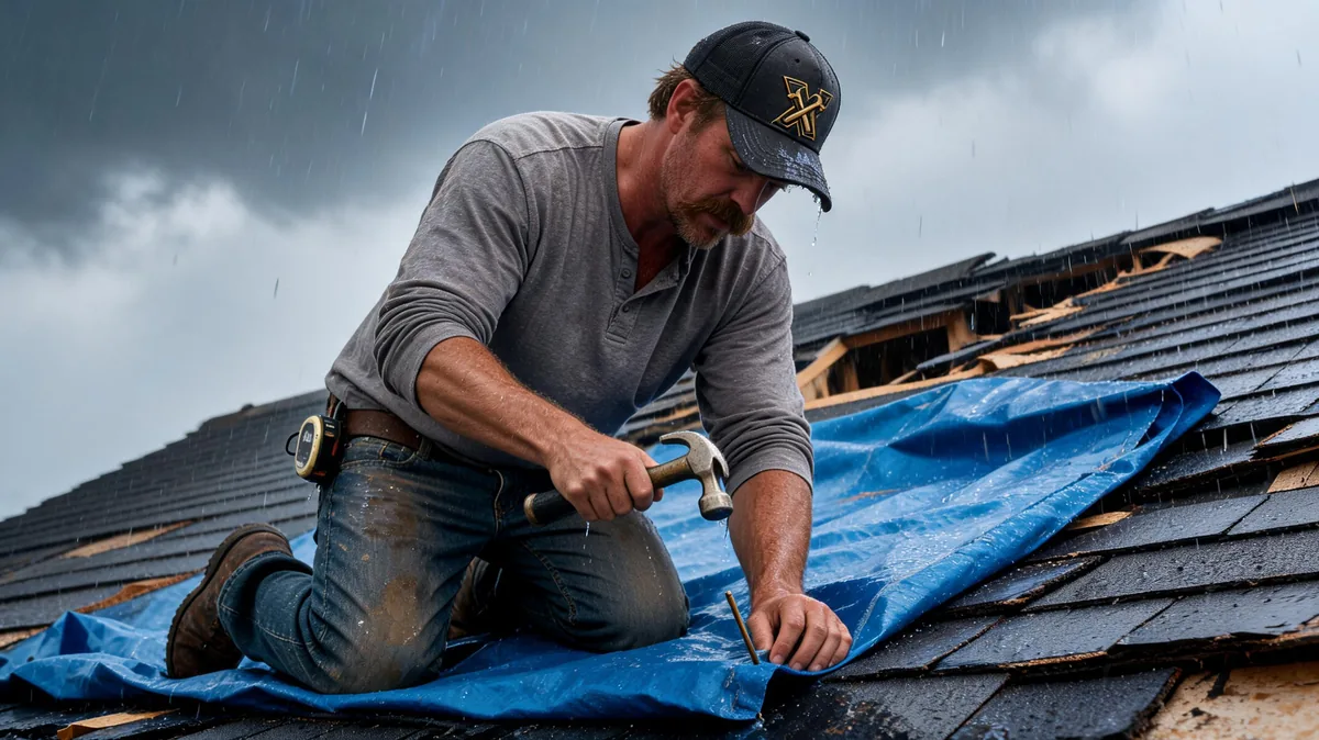 Emergency storm damage roof tarping and wind damage restoration in Frisco DFW