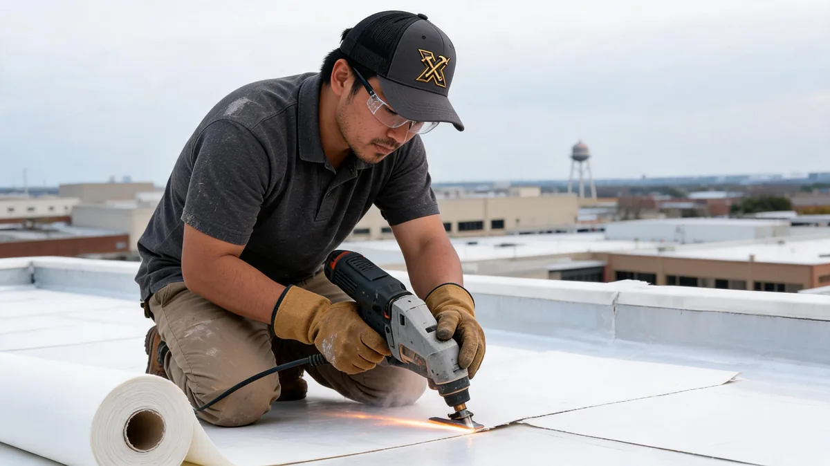 Commercial flat-roof and TPO standing-seam metal roofing project in DFW