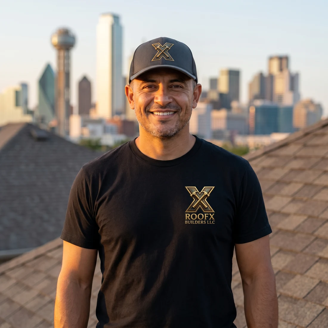 Eder inspecting damaged shingles